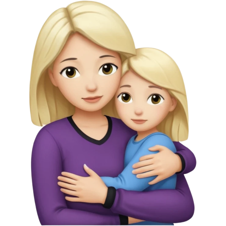 mom blond hair and daughter hair black to hug emoji