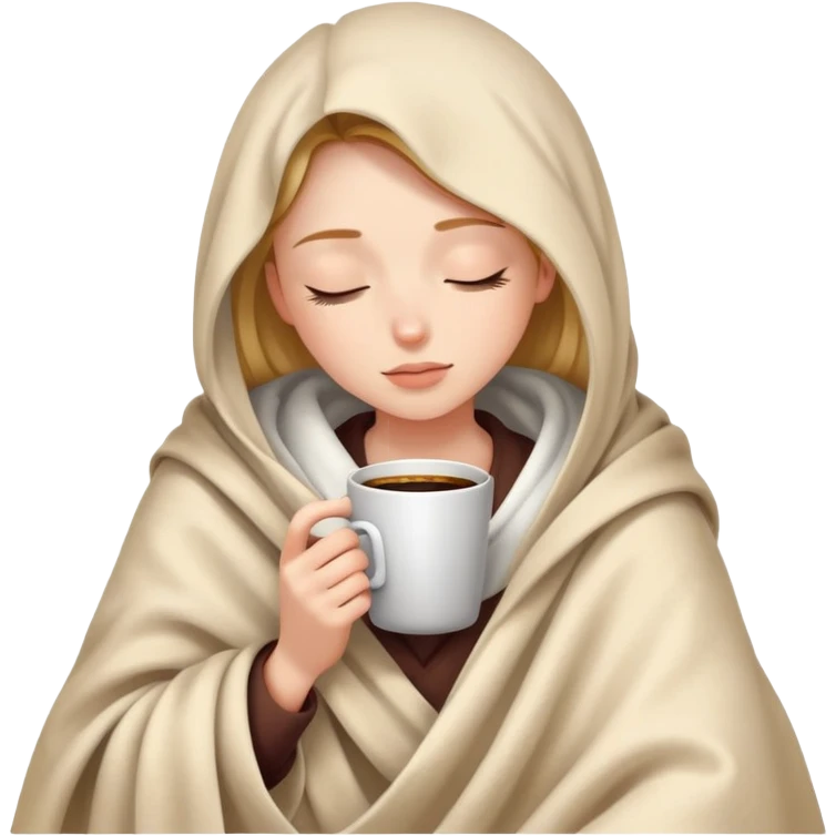 girl inside a blanket sipping coffee eyes closed emoji