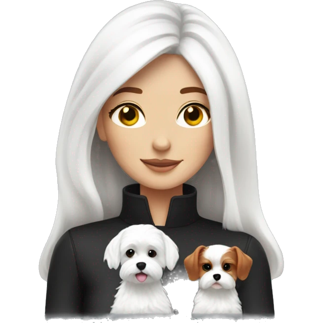 Red-haired girl next to her black and white Maltese dogs emoji