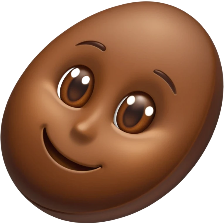 single coffee bean, three-quarter view, central crease visible, deep rich brown color, subtle shading, soft highlights, slightly glossy roasted look, smooth organic texture, clean minimal 3D style, soft shadows, transparent background, emoji scale emoji