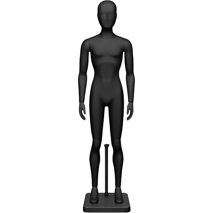 Minimalistic flat vector icon, iOS style, thin black contour on white background. Matte black mannequin in front of in 3D monochrome style. emoji