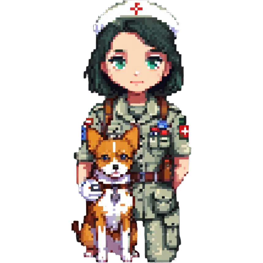 military girl, a medic with a small dog emoji