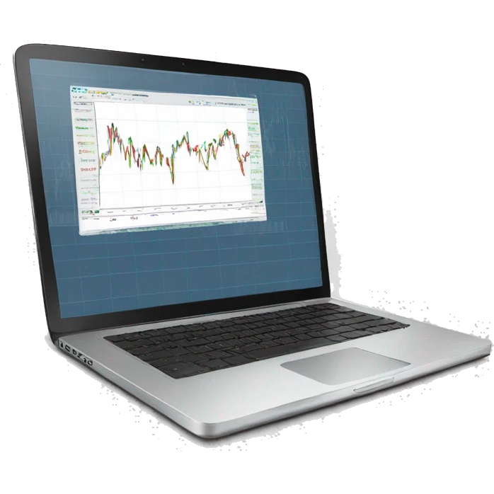 laptop with stock chart on stock market website emoji