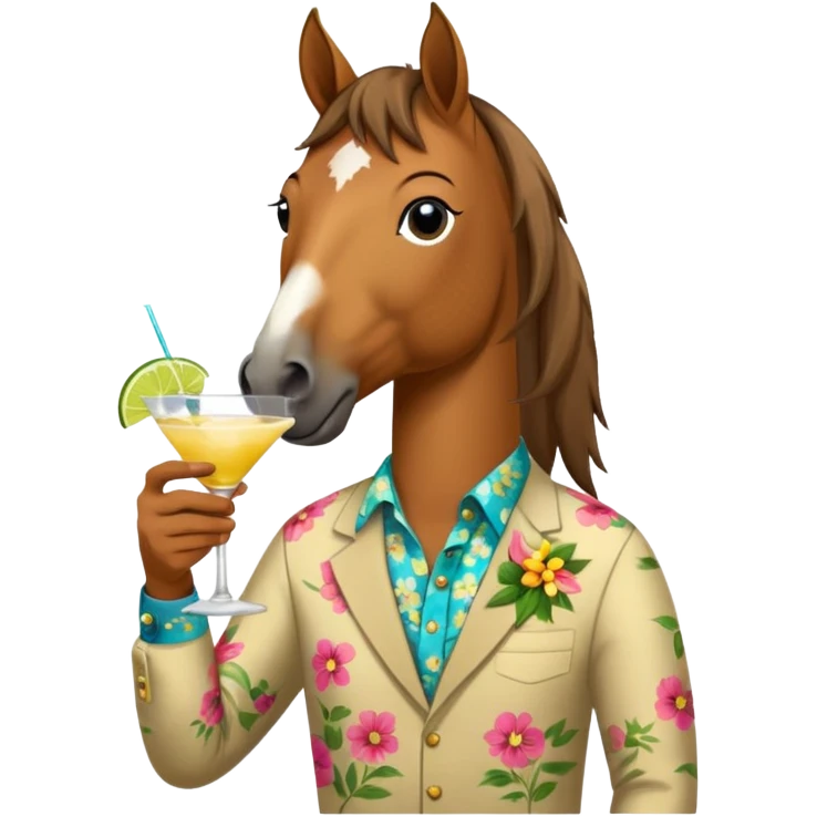  horse with flowered shirt character holding cocktail emoji
