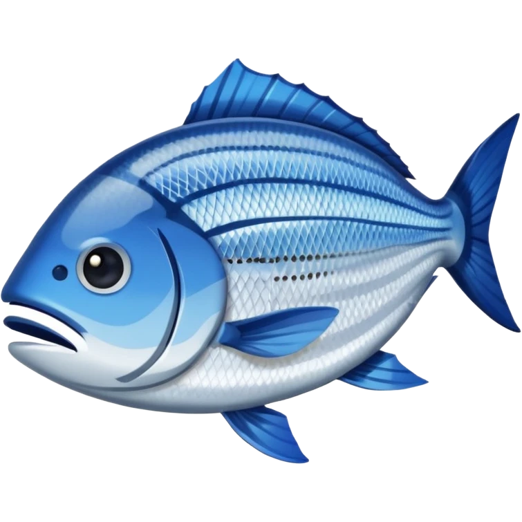 Fish dishes avatar in bright emoji-style illustration. Grilled fish, fillets, and seafood, blue and silver tones, simple shapes, flat design, fresh and flavorful. emoji