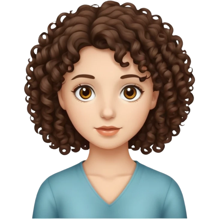 Brunette girl with curly hair and brown eyes emoji