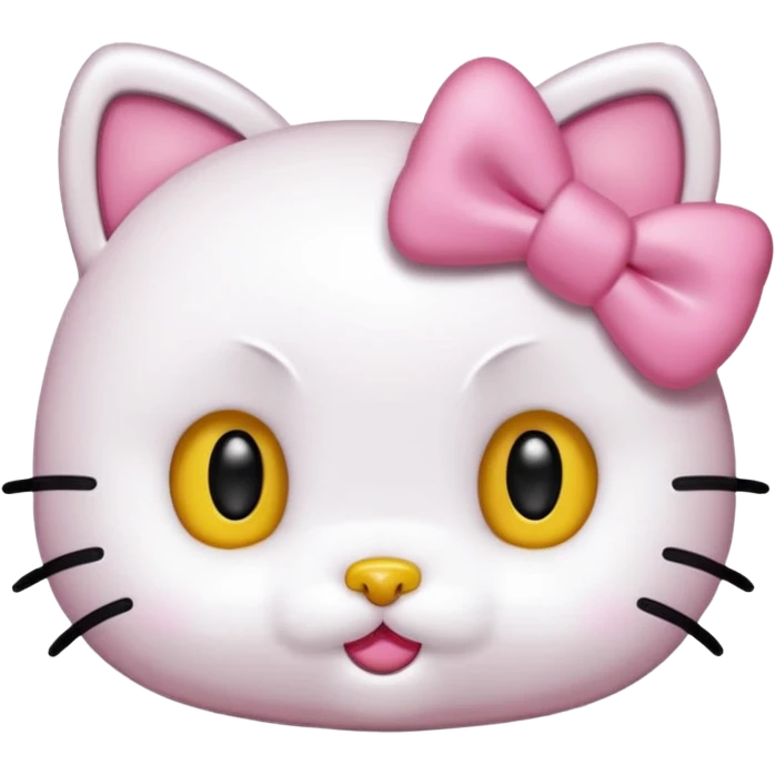 hello kitty, no mouth, yellow nose, black beady eyes, a pink bow on her right ear, it has to look accurate to hello kitty, just her head, no body emoji
