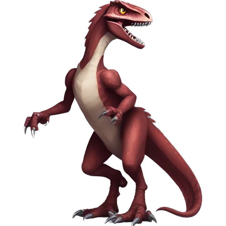 Maroon edgy badass modern handsome velociraptor-dragon-Digimon, full body emoji