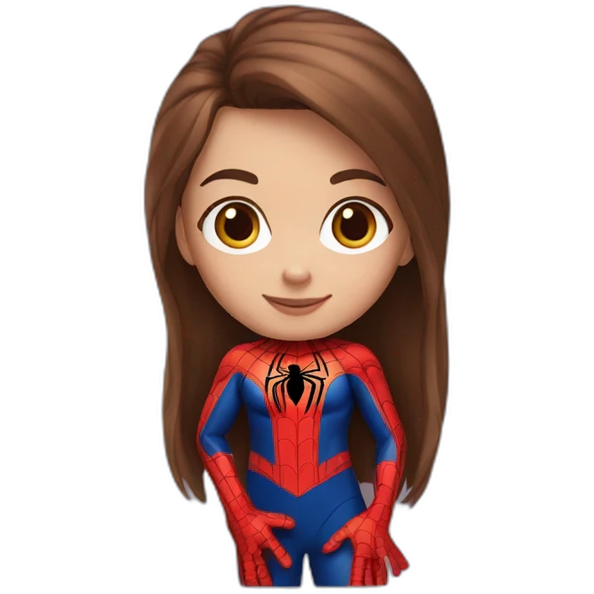 Girl with brown hair and spider-man suit emoji