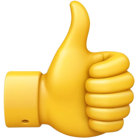 Apple-style 3D illustration of a single yellow emoji hand giving a thumbs up gesture, glossy and rounded, centered on a clean white background, soft shadow underneath, isolated and minimal design emoji