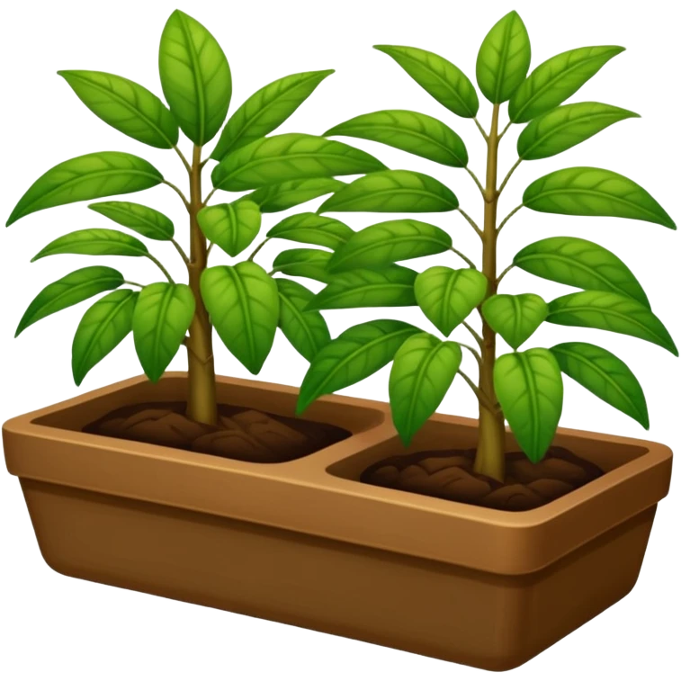 plantas abundantes tipo helecho en macetas rectangulares color café emoji