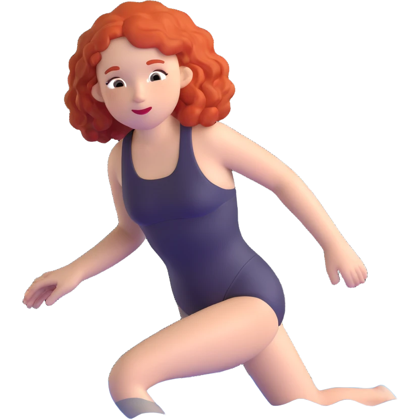 22-year-old white female athlete swimmer with curly red hair about to enter a pool emoji