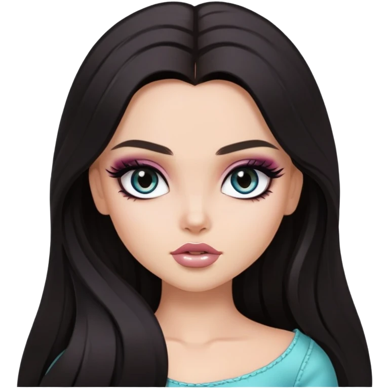 dark long hair, pretty eyes, pretty makeup, pretty bratz baddie emoji