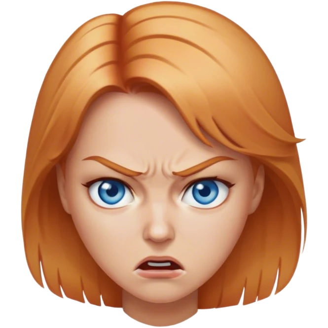 woman with long strawberry blond hair and blue eyes exploding with anger emoji