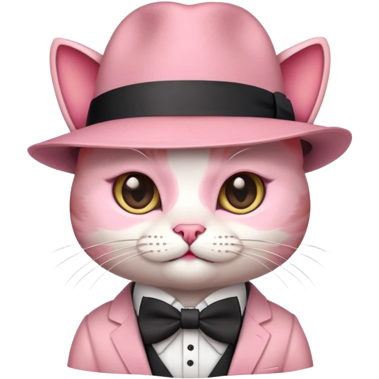 cute pink cat mafia boss with fedora hat and bow tie emoji