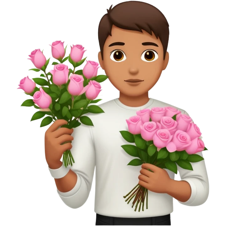 Cool bad boy holding a bouquet of pink jasmine roses emoji