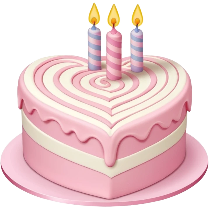 heart shaped birthday cake, pastel pink and white colors swirled, cute design emoji