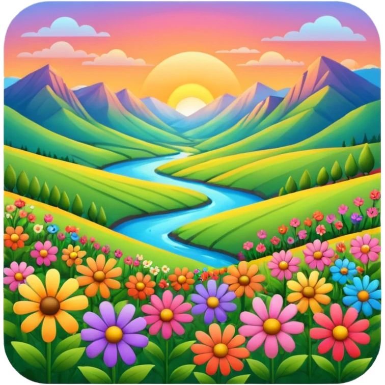 flowers and vallley and perfect sunset emoji