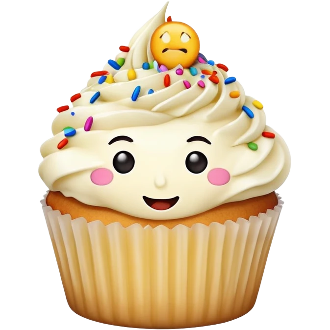 a cupcake with a face emoji