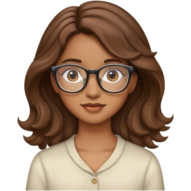 Girl with light brown skin, wavy hair and glasses emoji