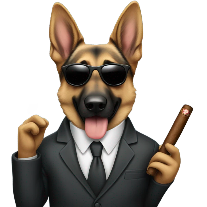 German Shepard wearing a suit and sunglasses holding a cigar in his hand emoji