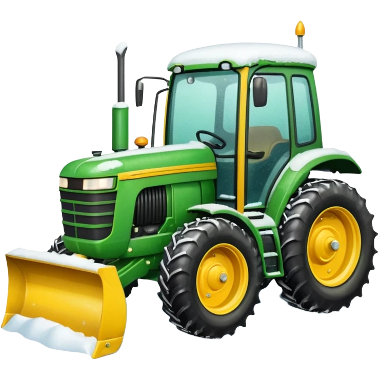 Green tractor with yellow blade pushing snow emoji
