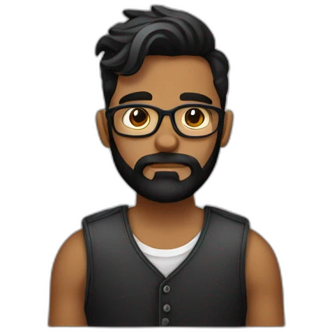 Genera un emoji de un hombre estilo hipster, con cabello negro, barba completa pero corta, color de piel caucásica emoji
