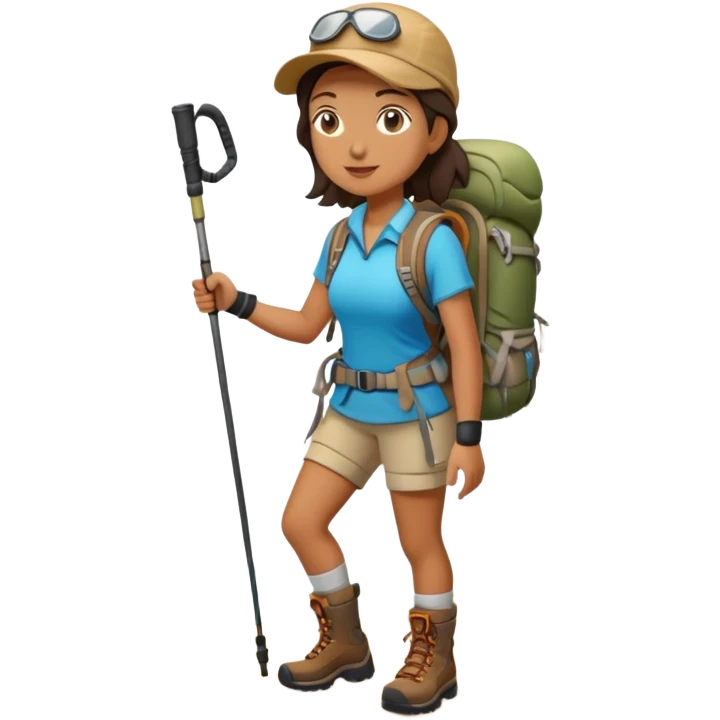 female hiker with backpack and hiking poles emoji