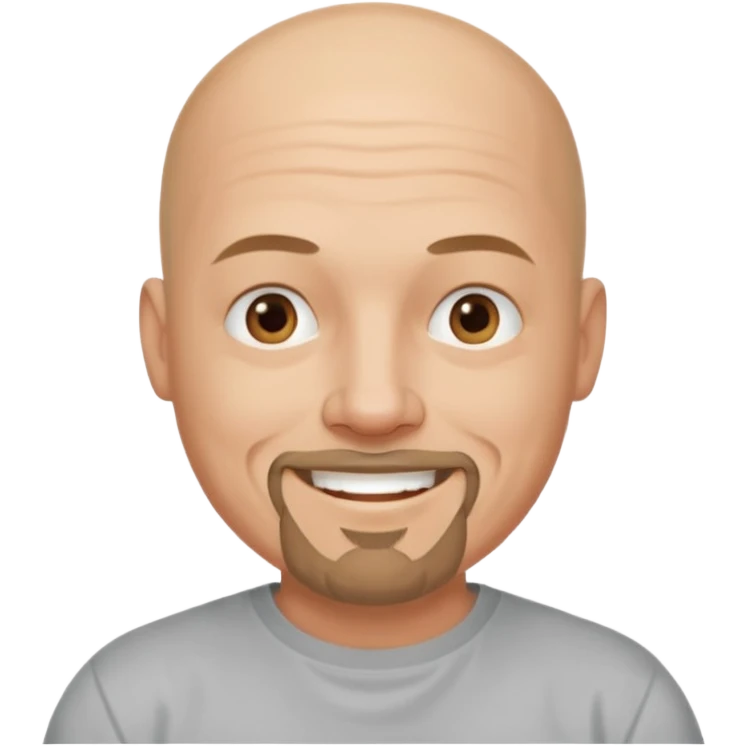 middle aged man, bald with a goatee, wearing a t-shirt, friendly expression emoji
