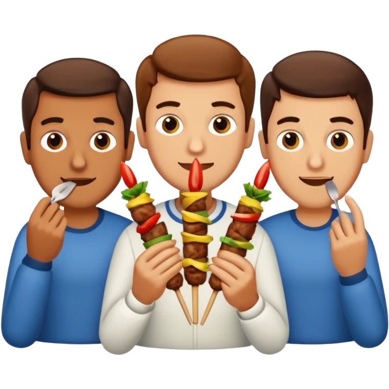 3 men eating beef kebab emoji