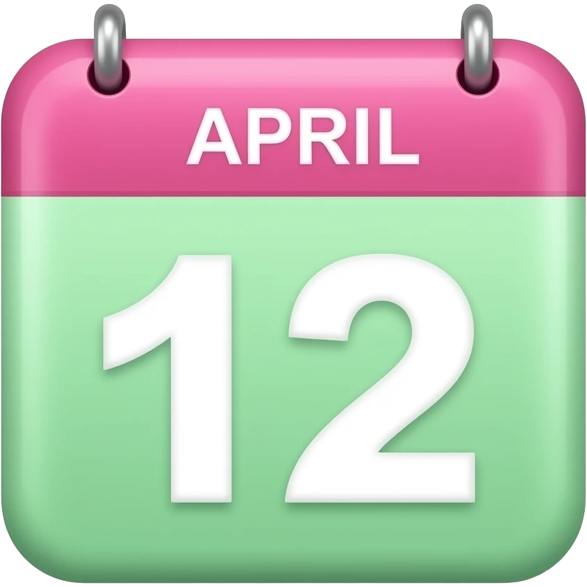 soft pink green calender 12 April, transparent background inspired by barbie colour pallete emoji