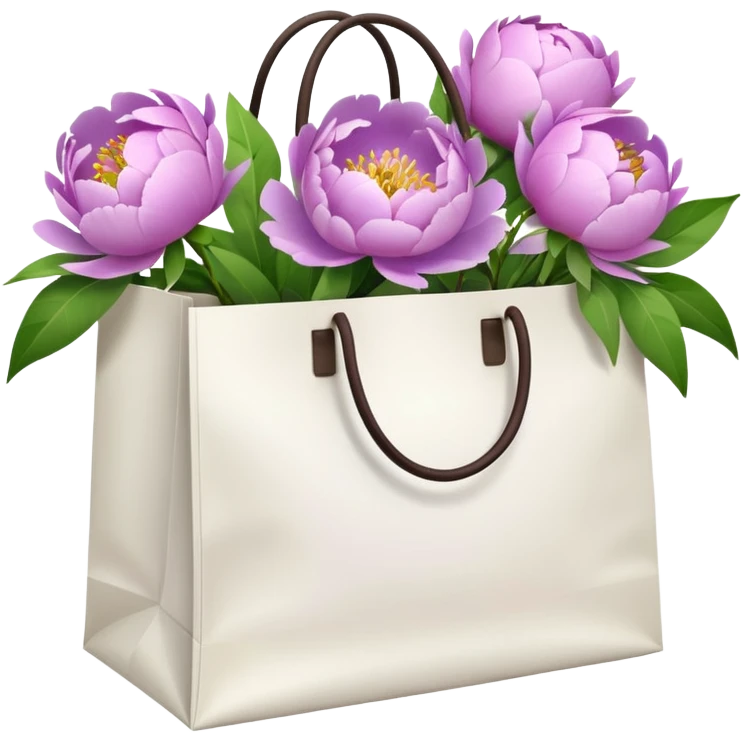 Realistic white shopping bag with lilac peonies in it emoji