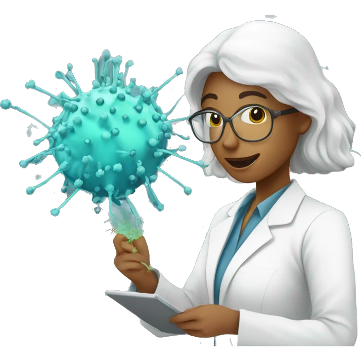female research scientist working in lab with bacteriophage emoji