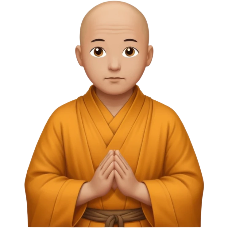 A bald monk wearing traditional robes, calm expression, hands clasped, in a serene setting emoji