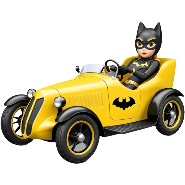 Hot racing action BatGirl’s sixty’s tv show 1932 stealth retro cat burglar sporty petite off-road pursuit mobile cruiser car (reclined seating position) emoji