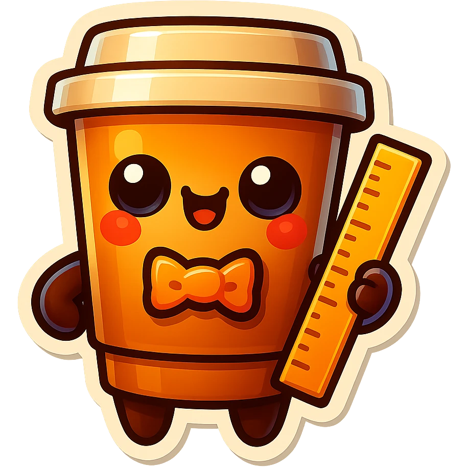 Tall coffee cup, pointing with ruler, dressed as a teacher, cat bowtie emoji