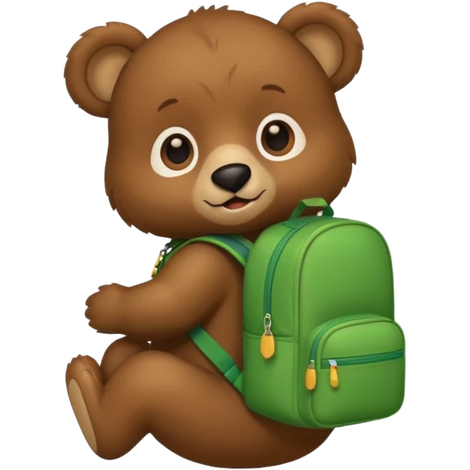 baby bear wear green backpack emoji