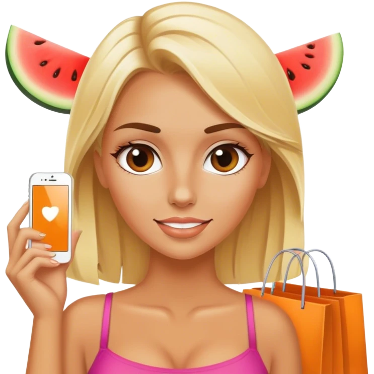 Blonde girl shopping with fake tan emoji