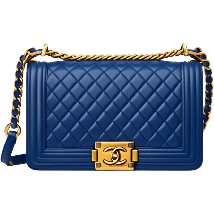 chanel le boy dark blue bag with gold hardware emoji