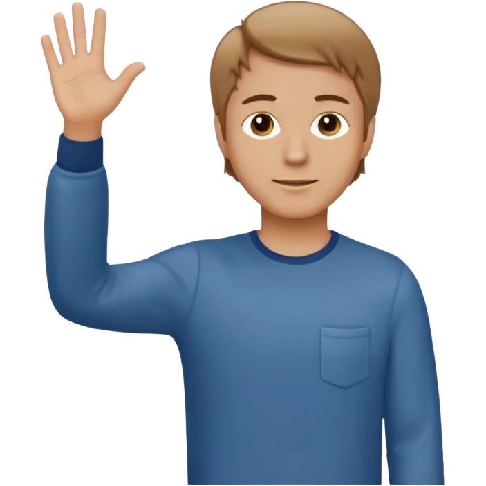 A white man in casual clothes, standing, waving his hand, with light brown hair emoji