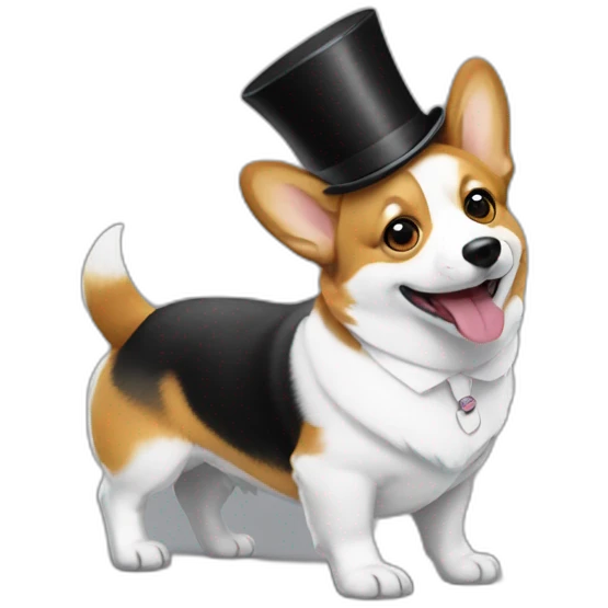 Corgi dressed as the monopoly guy emoji