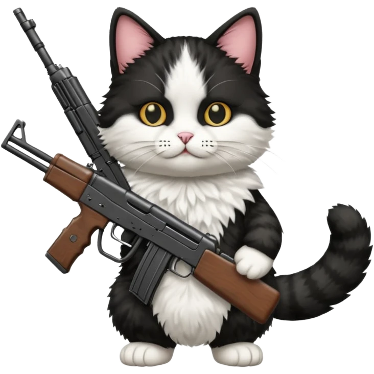 black and white cat with an ak47 gun emoji