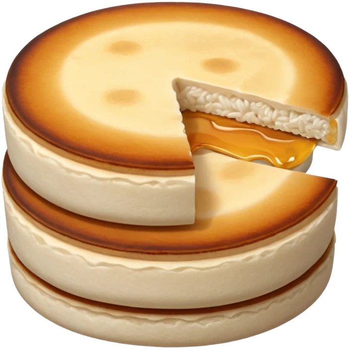 round flat rice cake, lightly toasted surface, emoji