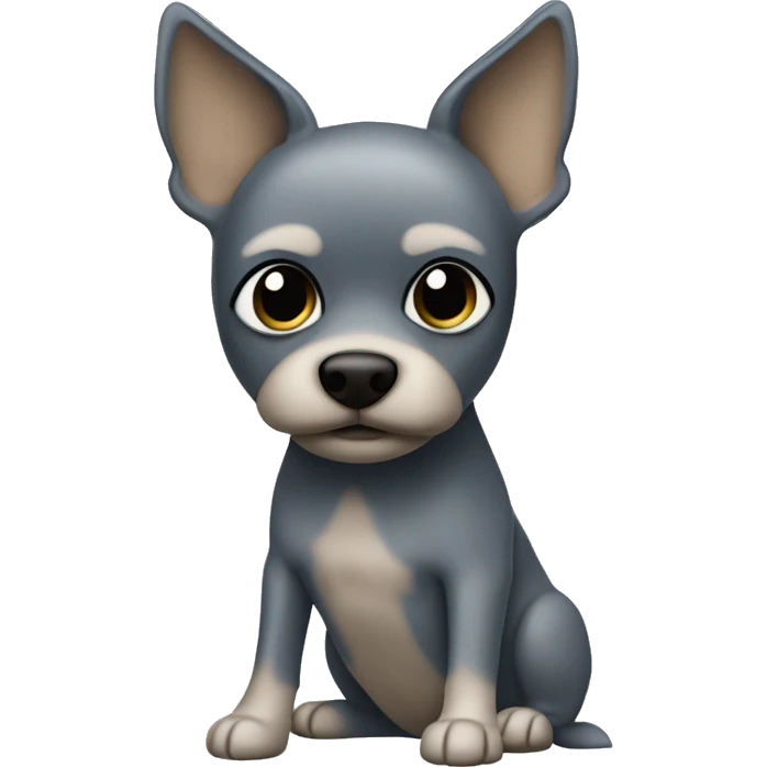 gray toy terrier with gray eyes in a blue sweater sitting upright emoji