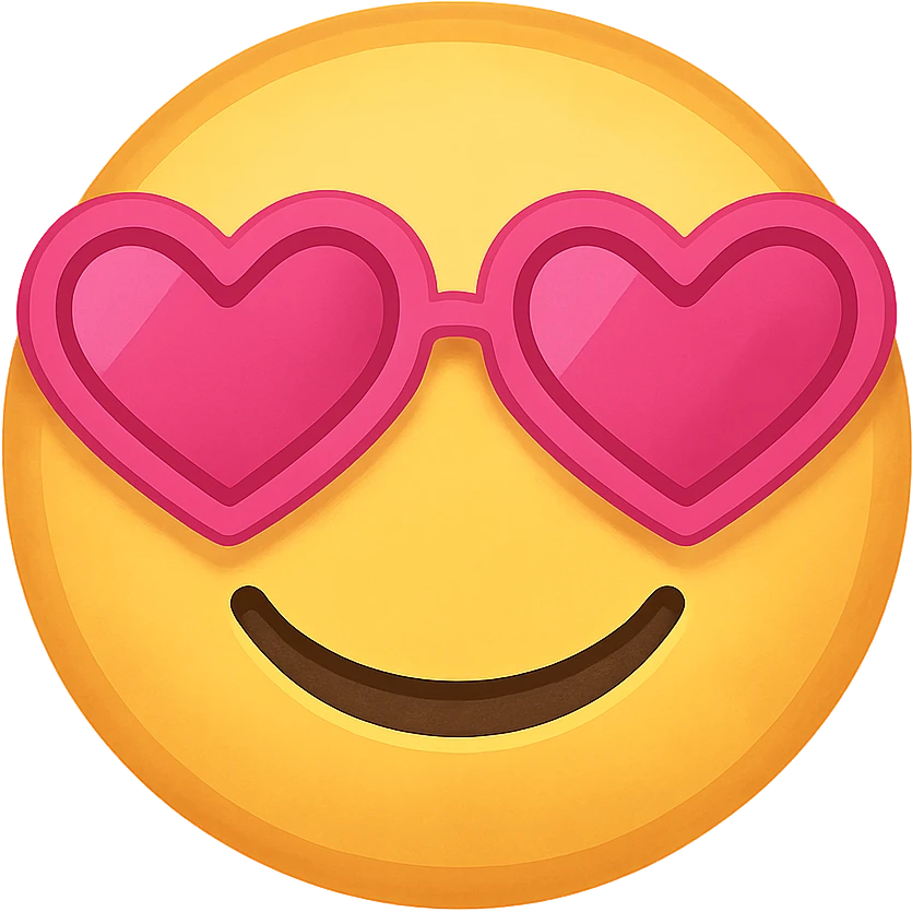 yellow face with pink heart glasses emoji, digital illustration emoji