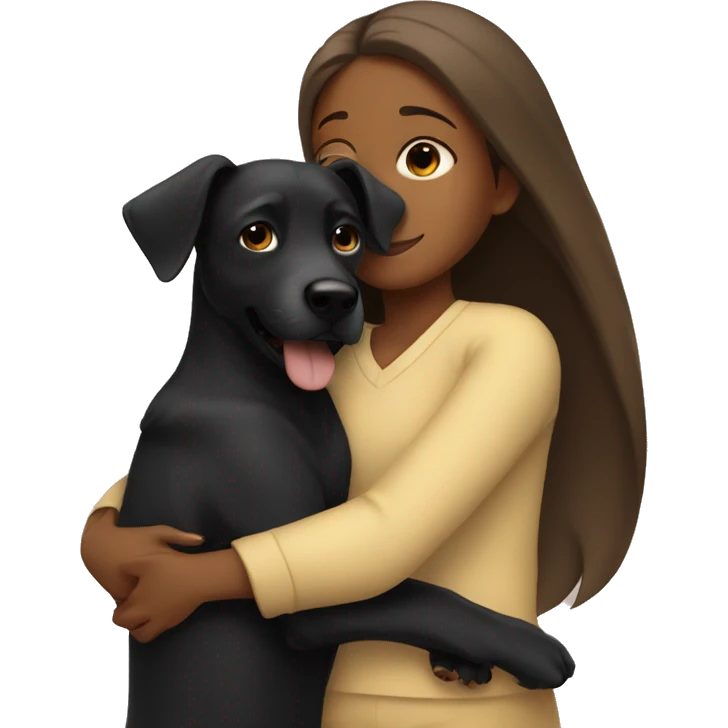 Brown girl hugs black dog emoji