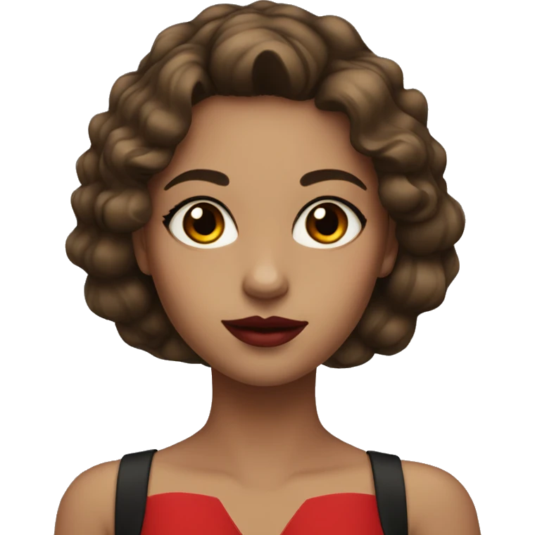 Girl with brown hair and black eyes with red lipstick and eyeliner emoji