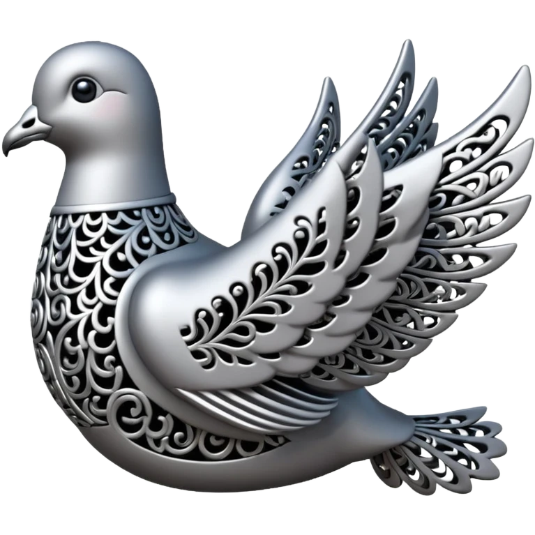 Black and silver filigree dove, 3D, extremely detailed design emoji