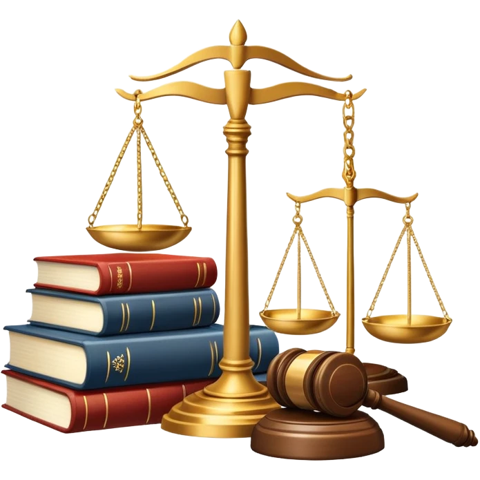 An icon featuring a gavel, scales of justice, and legal books, symbolizing law. The design includes a courthouse building in the background, representing the legal system and justice. Transparent background highlights the authority and structure of the law. emoji