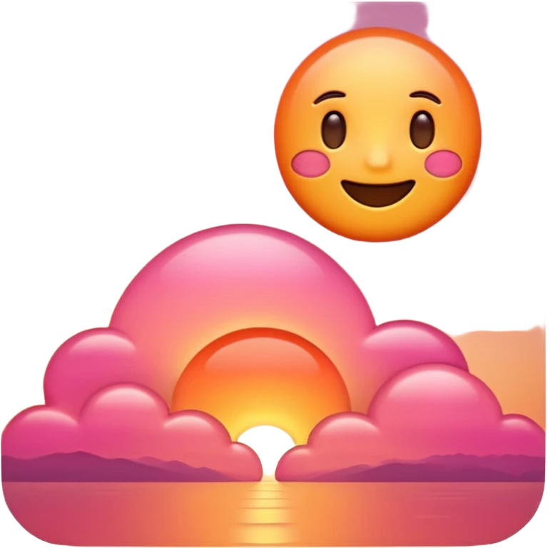 Simple sunset emoji 🍽️, clean 3D style, smooth rounded shapes, warm orange-pink sky, glossy shiny surface, soft studio lighting, cute emoji look, minimal city silhouette, no text, no shadow, transparent background, high-quality 3D render. emoji